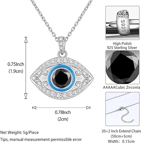 Miniatura 5 de Jewmon Collar de plata de ley 925 contra el mal de ojo para mujer, collar de ojo de pavo de la suerte, joyería de mal de ojo, regalos para mamá,