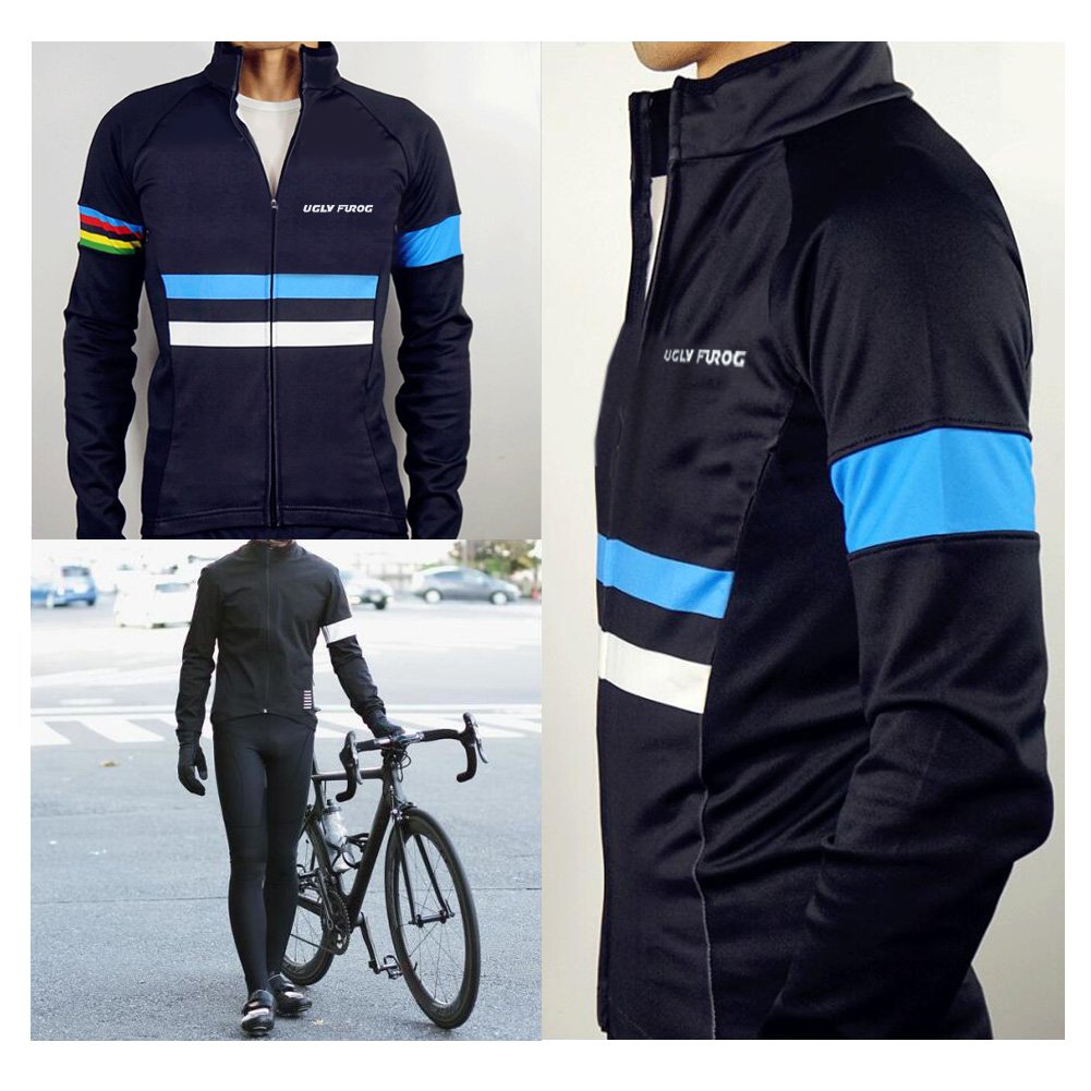 UGLY FROG Herren Radtrikot Set, Winter Warm Fleece Atmungsaktiv Quick-Dry Lange Ärmel Radsport-Shirt + Gel Gepolsterte Lange Hosen