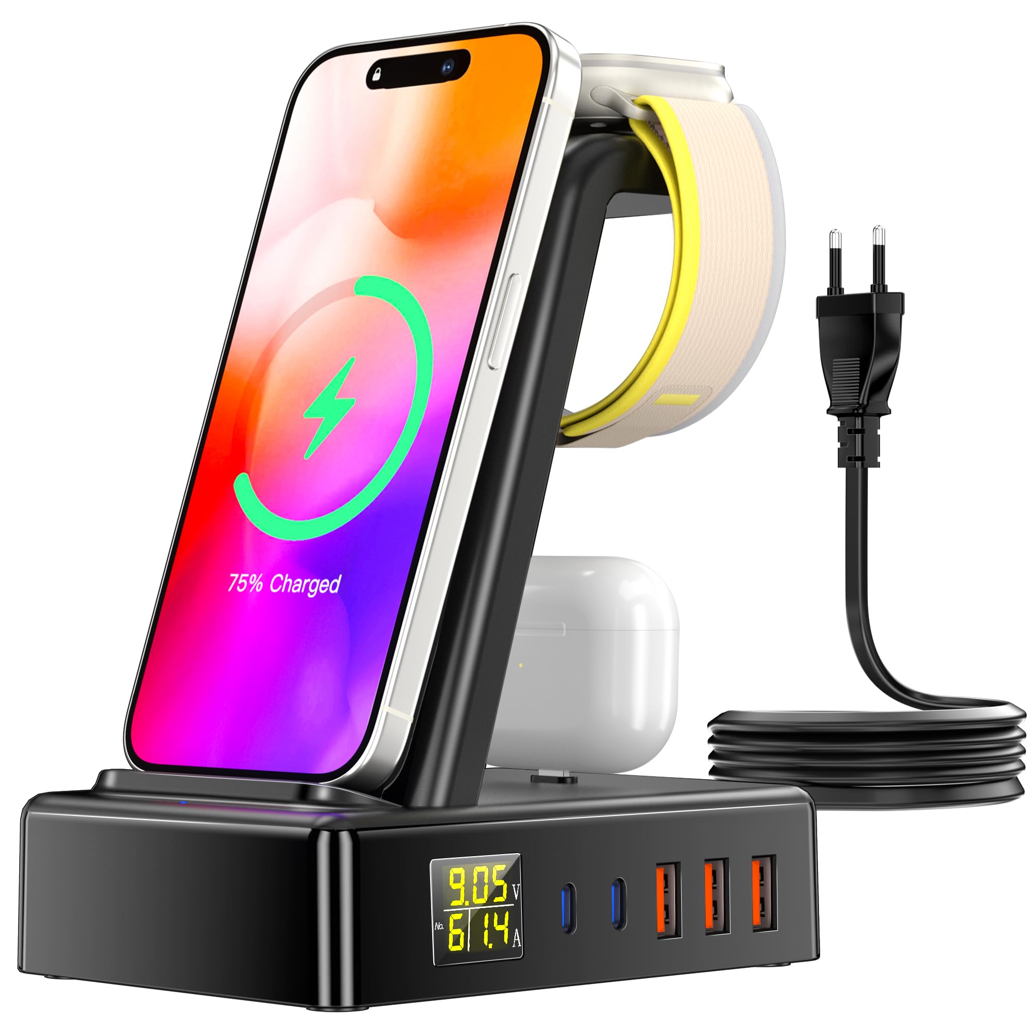 Oplaadstation, 100 W 8-poorts USB-oplader met draadloos opladen
