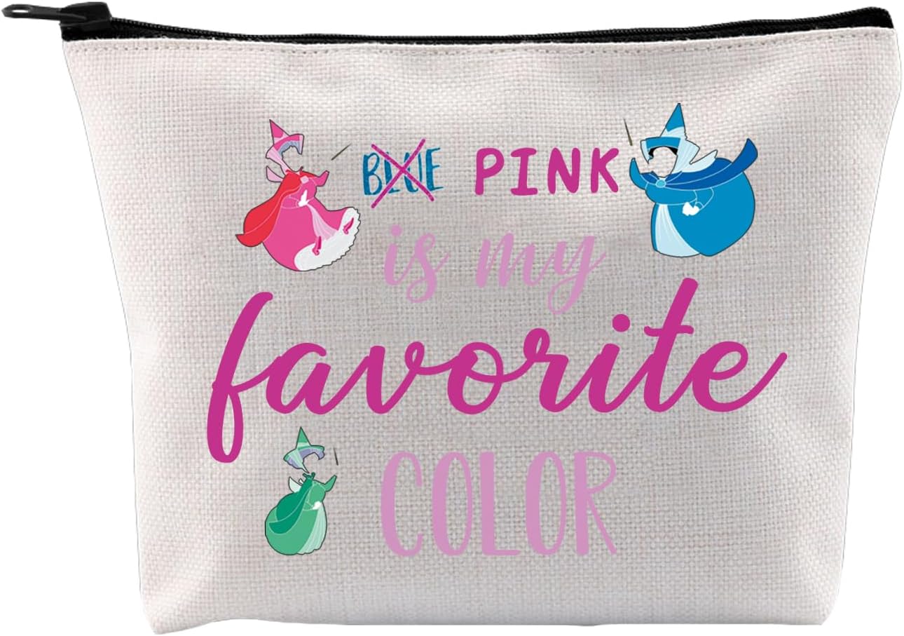 G2TUP Sleeping Princess Makeup Bag Fairy Tales Three Good Fairies Cosmetic Bag Fairy Godmothers Zipper Bag (Pink is my fav color Makeup bag), Pink is my fav color Makeup bag, 无
