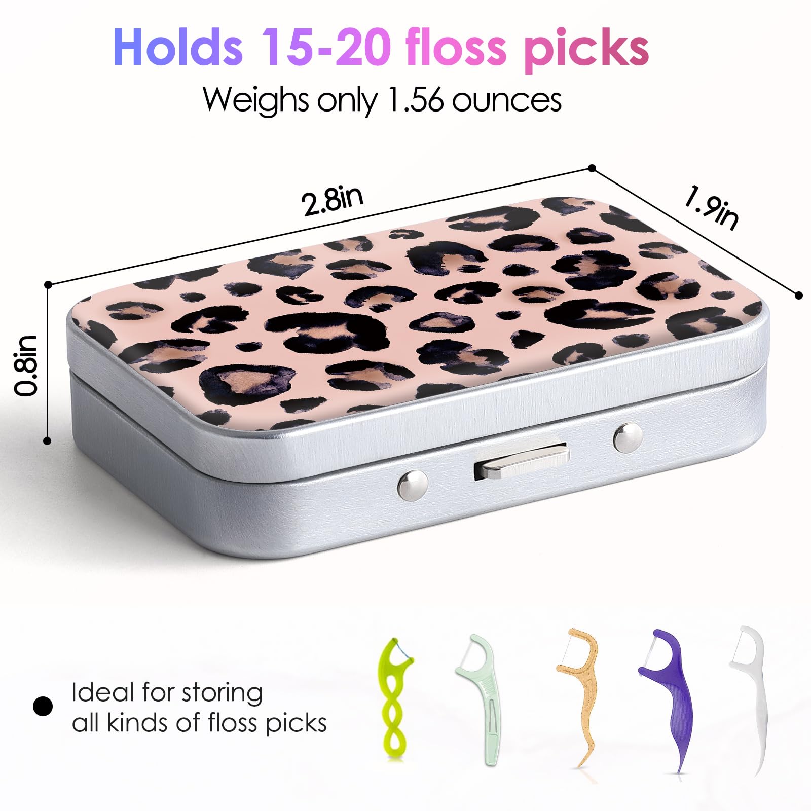 Funda portátil para hilo dental, fácil de almacenar púas de varios tamaños, dispensador de hilo dental portátil perfecto para viajes, hoteles, cenas, citas. Estampado de leopardo