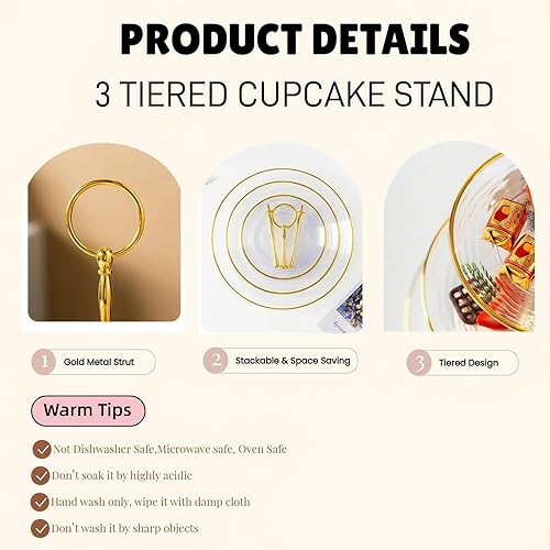 Miniatura 4 de RAUVOLFIA Soporte para cupcakes de 3 niveles, soporte escalonado para tartas, soporte de postres de plástico transparente, bandeja para servir