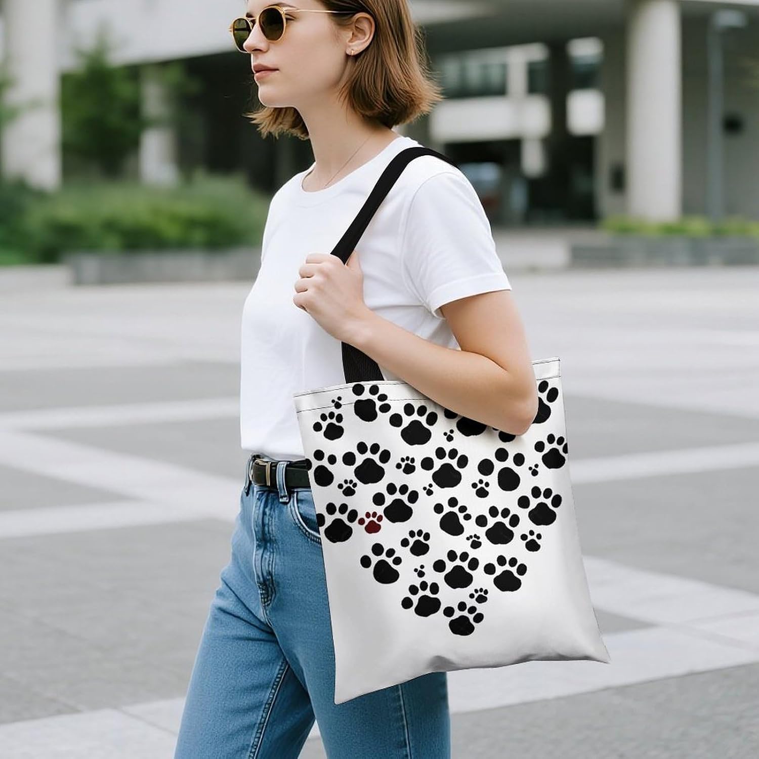 Dog Paw Print Love Heart Tote Bag Large Treat Bags for Women Men image 3