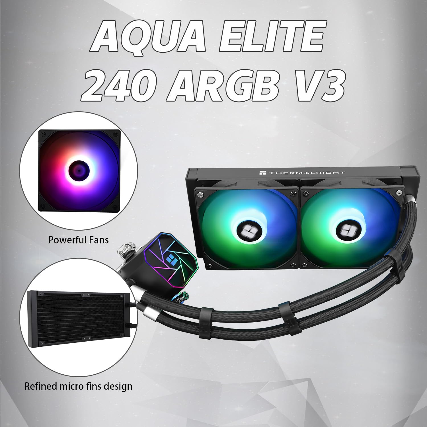 TR AQUA ELITE 240 V3 AIO – Pompe 3300 Tr/min, 2 Ventilateurs PWM TL-C12B-S V2, ARGB – Compatible AMD AM4/AM5 & Intel LGA1700