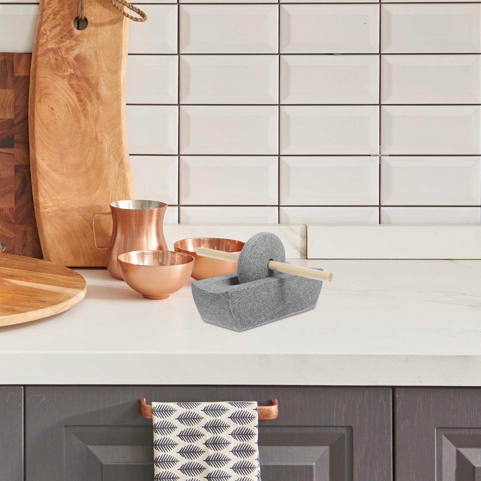 Mulino a Pietra Manuale per Tè e Spezie, Pestello Ergonomico in Pietra 12 Cm, Macinacaffè Tradizionale Compatto per Uso Cucina e Preparazione Tè Matcha