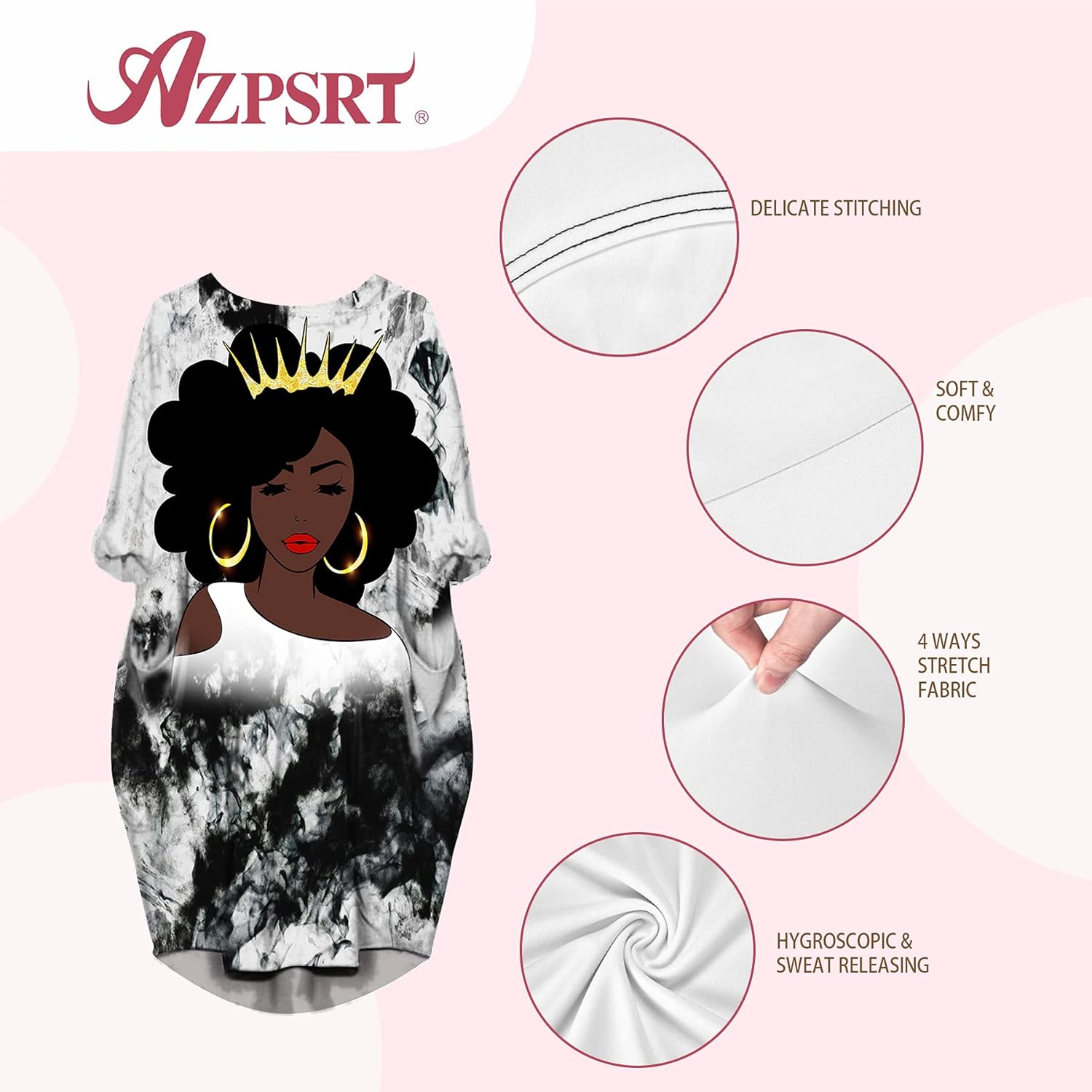 AZPSRT Fashion Women's African American Art Print Dress Casual Loose Dresses - Image 3