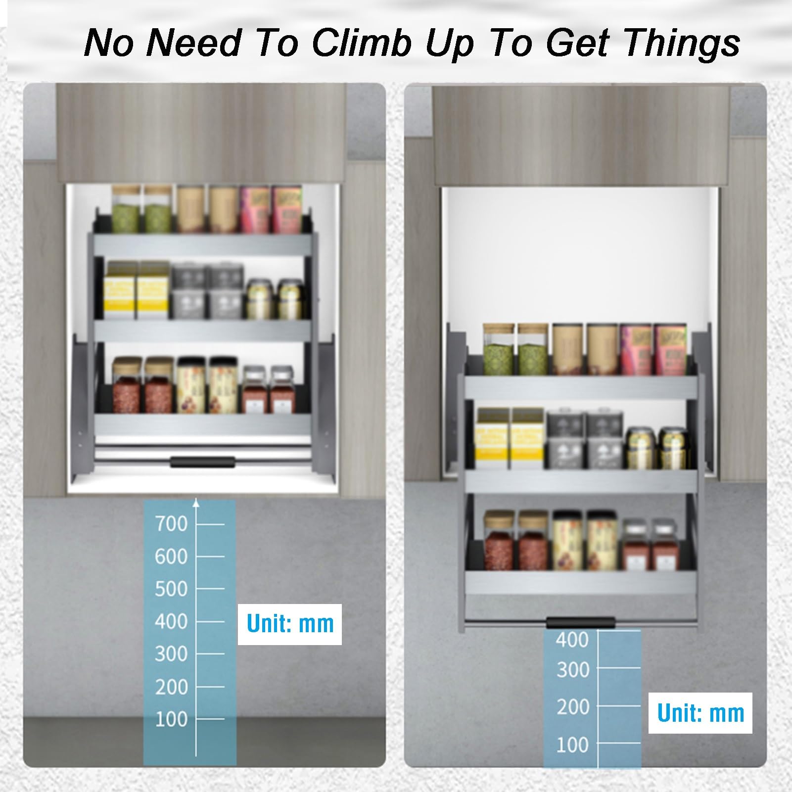 Organizador de Armario abatible de 3 Niveles, estantes abatibles de Acero Inoxidable, Cesta elevadora para Armario de Cocina, Mueble de cafetería, Plateado, 610 x 280 x 630 mm