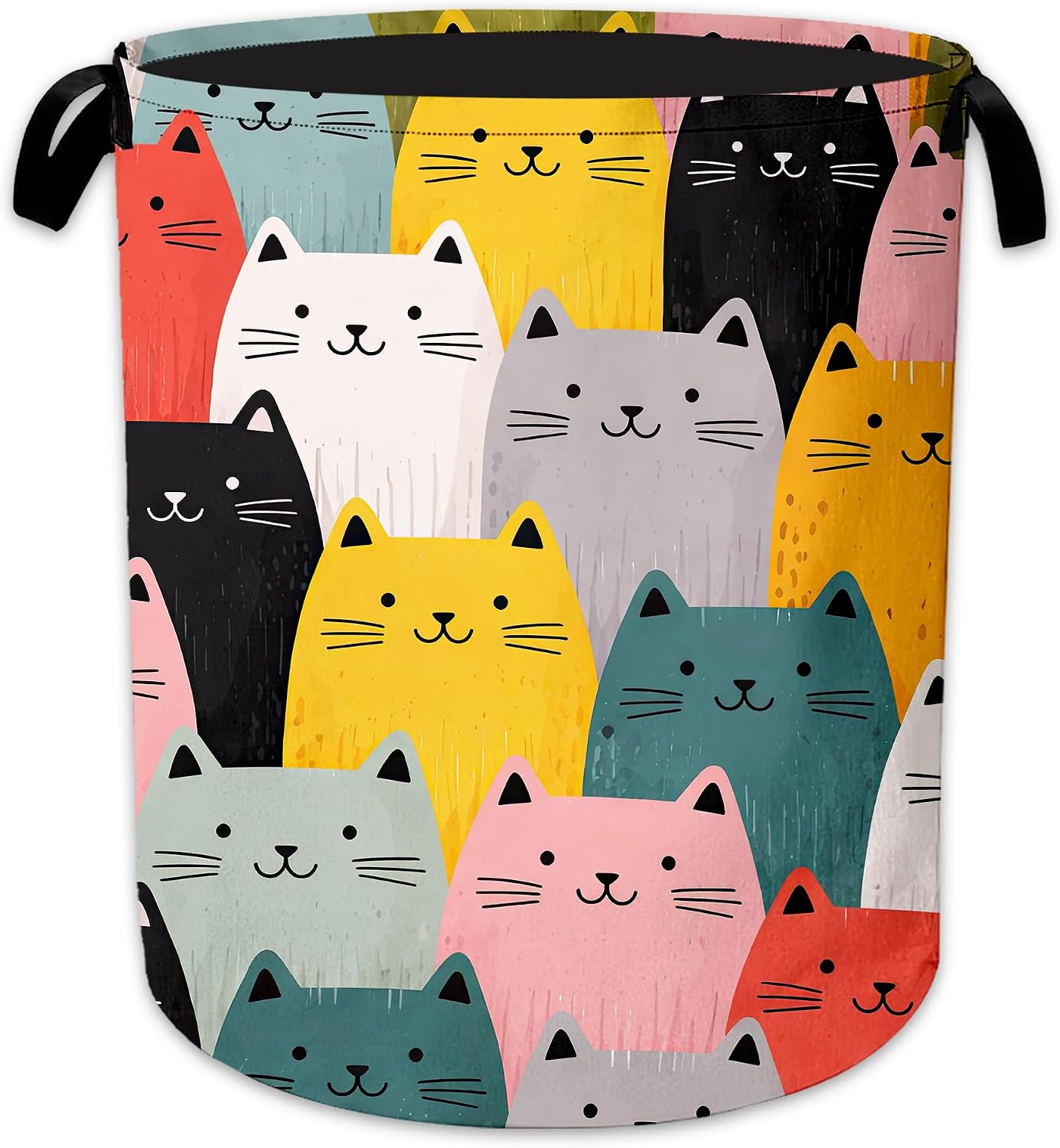 Cute Cat Laundry Hamper, Colorful Cat Laundry Baskets, Waterproof Oxford Cloth for Room/Bathroom/Bedroom/Dormitories 16x20.8 Inch