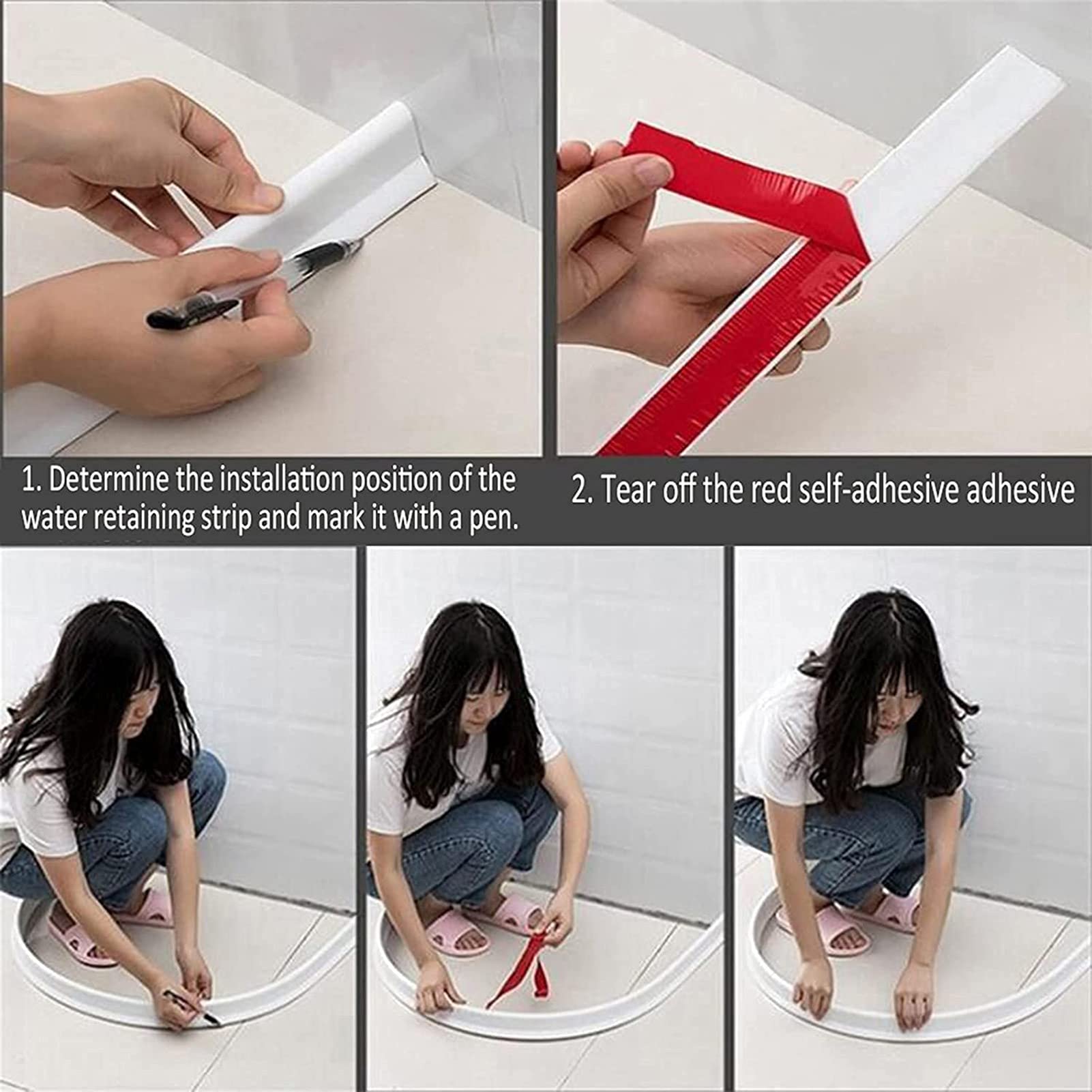 Tapón de Agua para baño Tira de Retención de Impermeable Autoadhesiva,Tira Impermeable autoadhesiva Ducha Presa de Puerta Plegable,Adecuado para Cocina y Baño,Transparente,300cm/118in