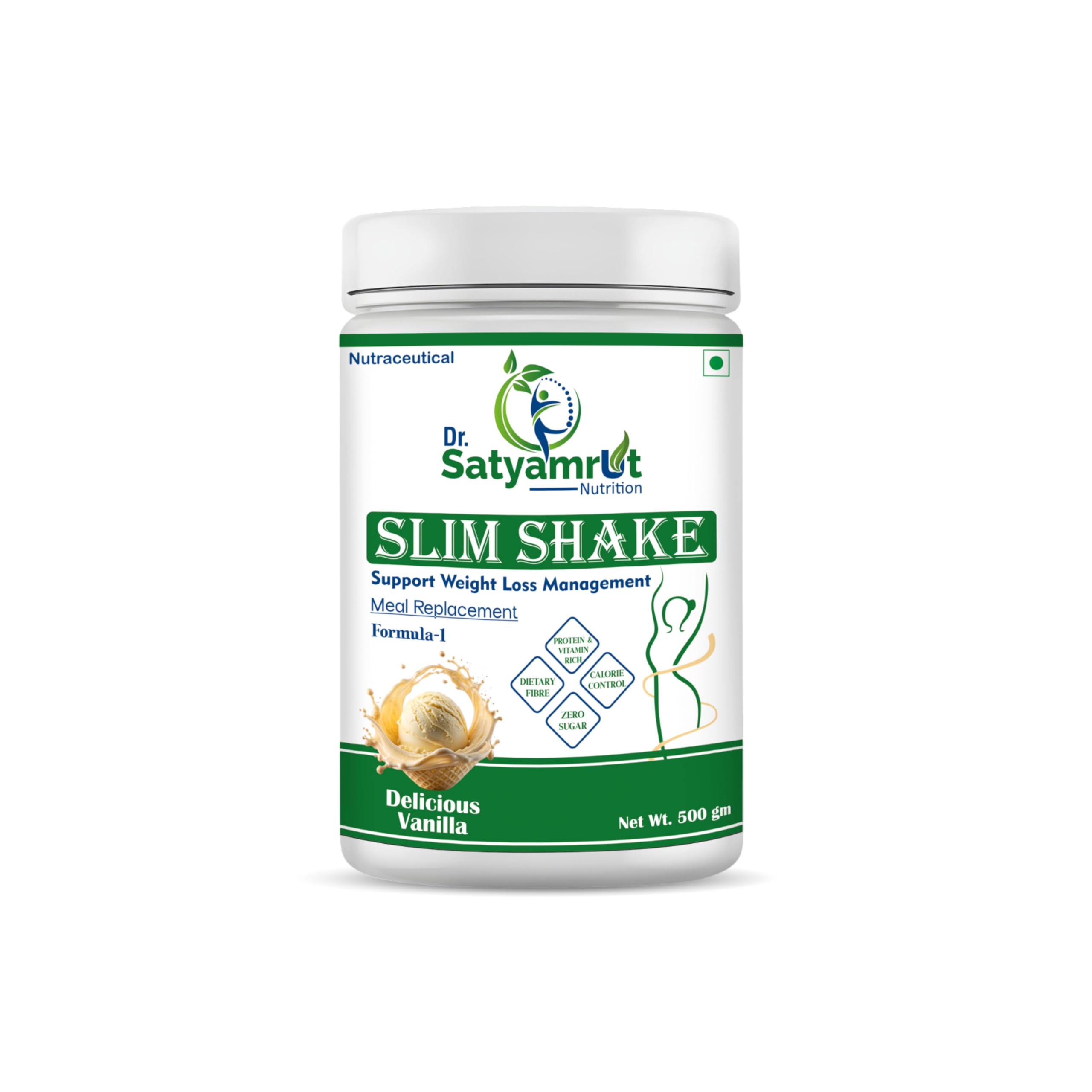 DR SATYAMRUT NUTRITION Slim Shake Formula-1 With Weight Loss & Fitness Support For Meal Replacement | Low Calorie | | No Added Sugar | High Protein | Body Detoxify - Delicious – (500gm) (VANILLA)-image-41