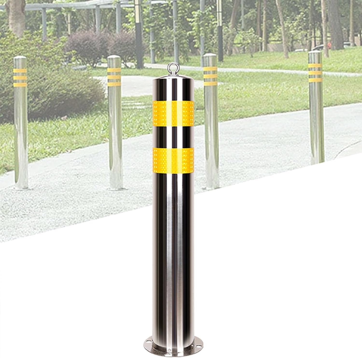 Générique Borne de stationnement en Acier Inoxydable avec 4 Trous de Fixation et boulons, barrière de Circulation Robuste pour Garage, Parking, arrêt de Bus - Bloc de stationnement Tubulaire Durable