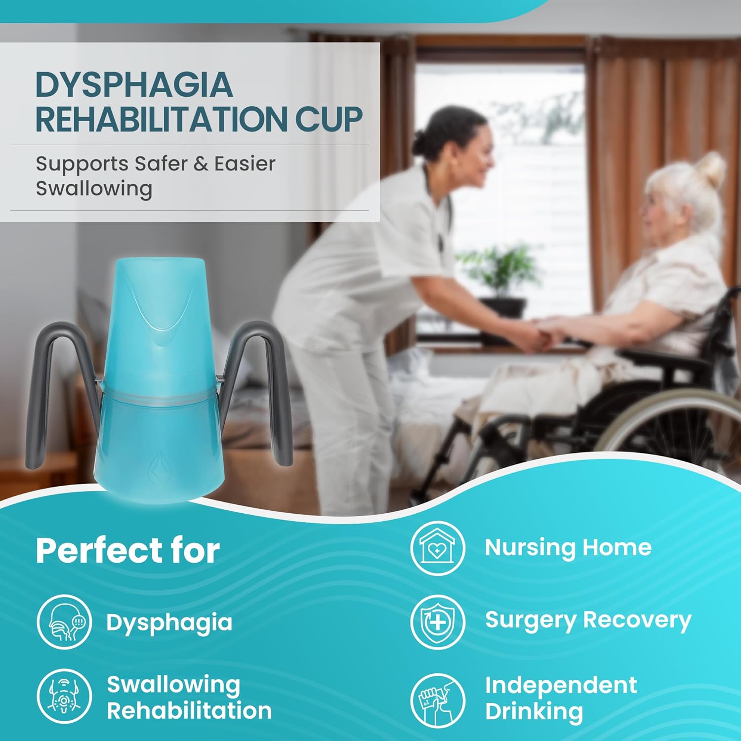 Dysphagia Regulating Drinking Cup for Difficulty Swallowing Disorders - Controlled Sips Adult Size (8oz) Cup Prevents Aspiration - 2 Handles for Secure Grip - Adjustable 3-15cc, Made in Canada - Image 2