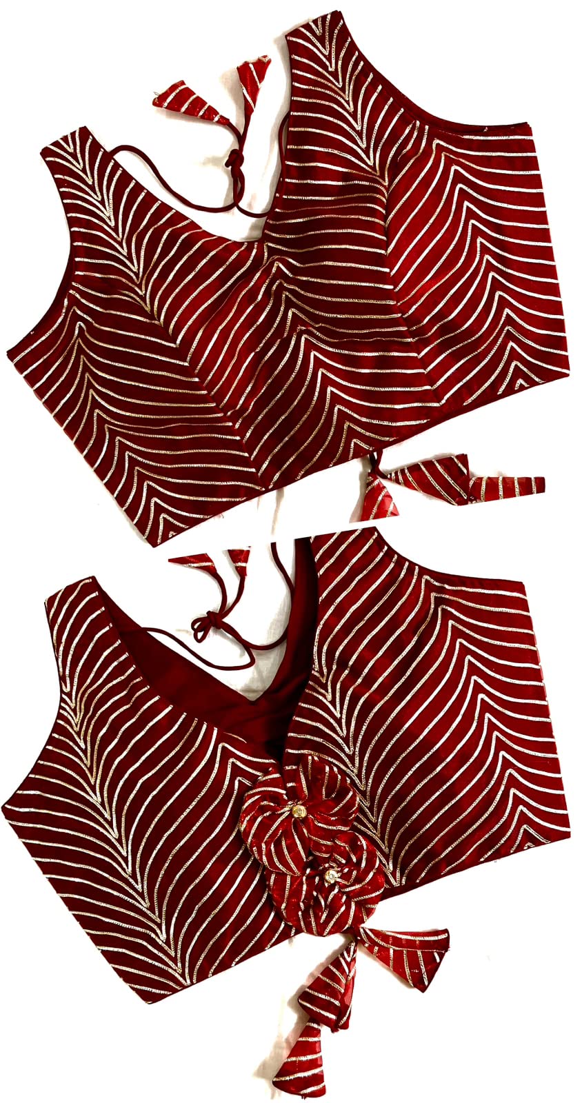 Pujia Mills Women's Fancy Sleeveless Maroon Saree Blouse(Om Maroon)