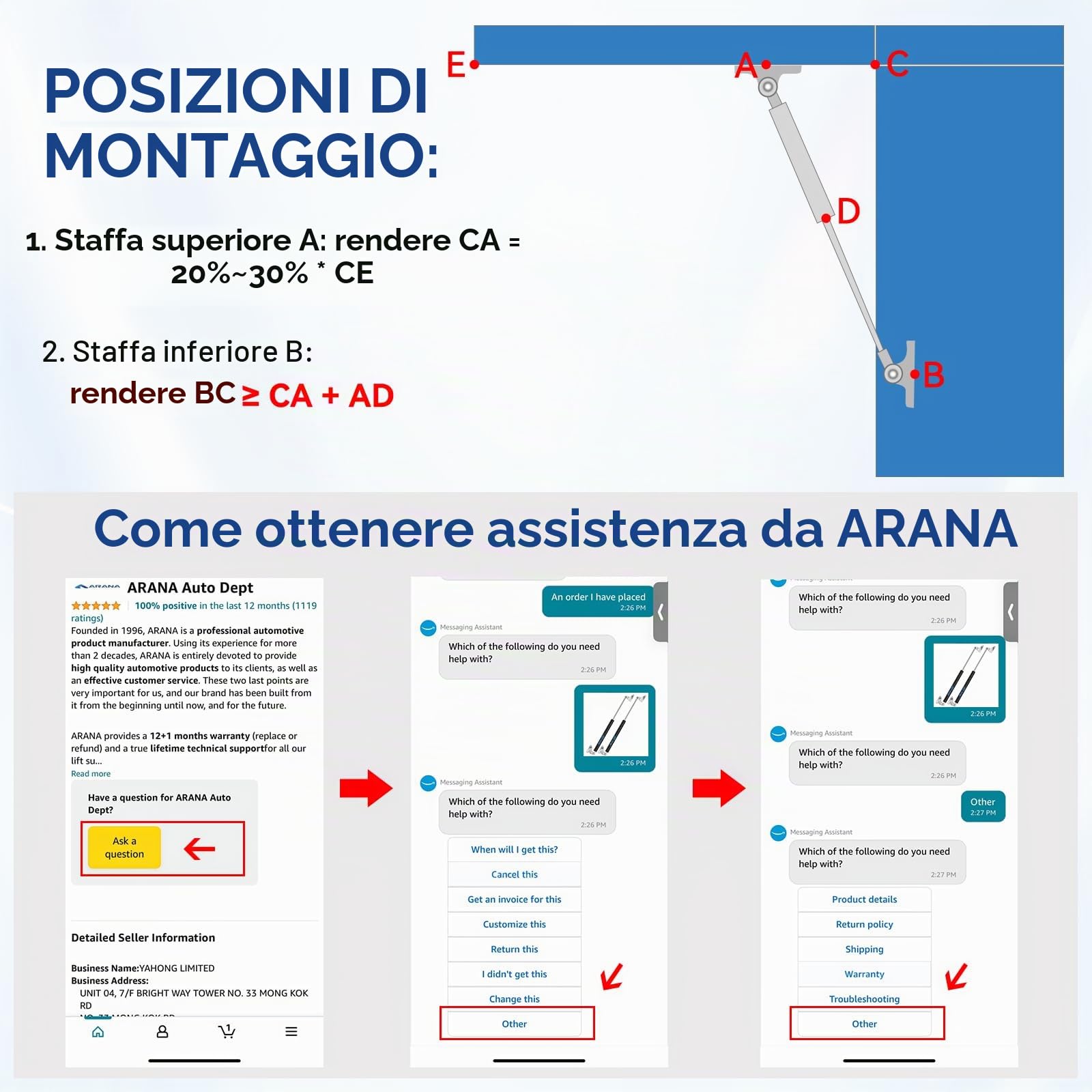 ARANA Molla a gas ammortizzatore 380mm 298N/30KG con staffe, 2 pezzi | Molle a gas 38cm con staffe idrauliche per coperchi pesanti, porte camper, bidoni, finestre, botole