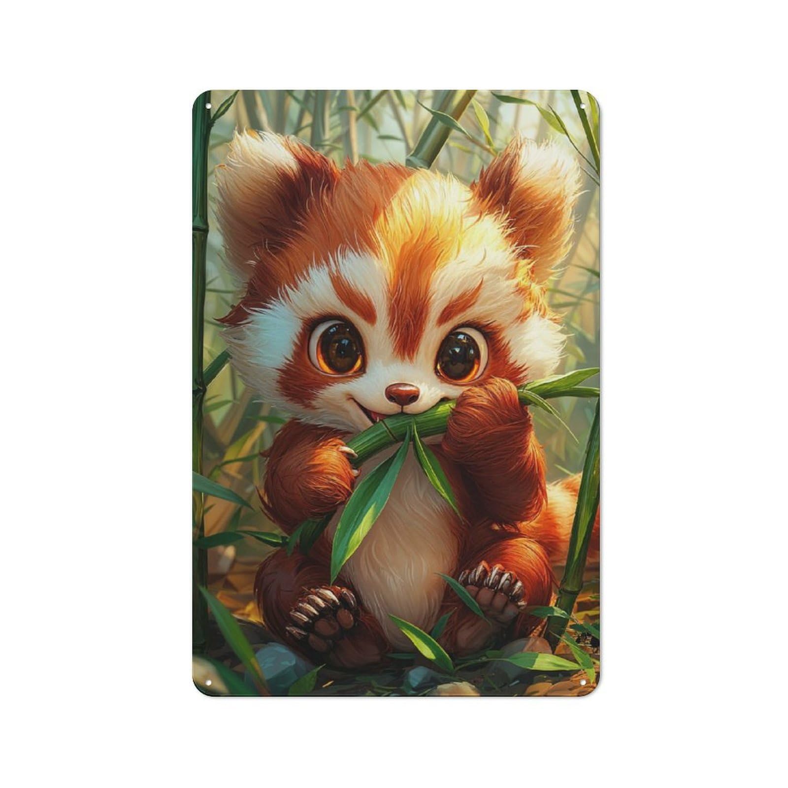 Junmoney Cute Red Panda Eating Bamboo For Bar Or Restaurant, Retro Metal Plaque 30X20cm, A Decorative Christmas Gift For Hospitality Decor Collectors