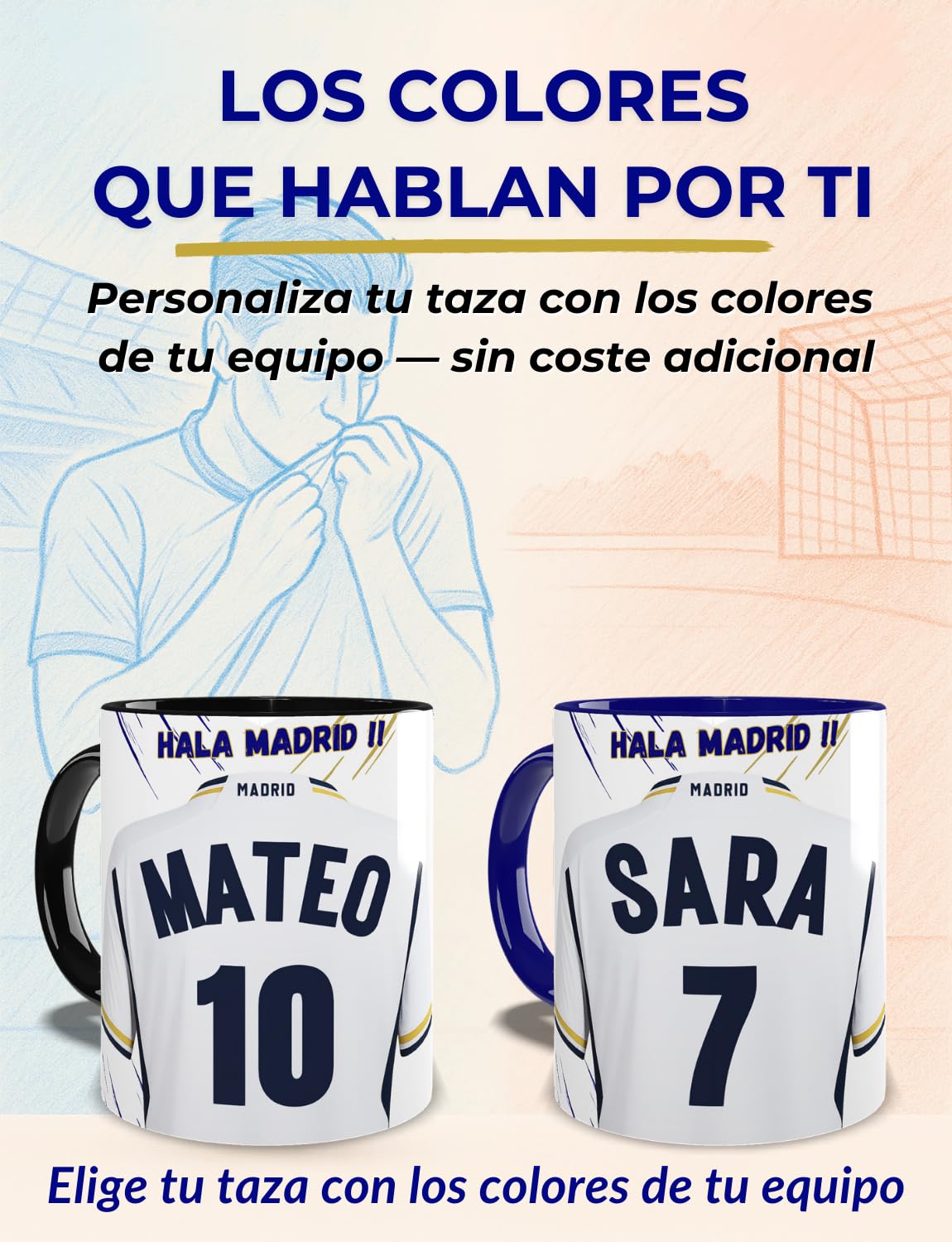 Taza Madrid Personalizada Fútbol Nombre Número Y Dedicatoria , Regalo Para Profesores Dia Del Padre Original Amigo Invisible Cumpleaños Para Aficionados De Equipos Apta Microondas Té Café Desayuno