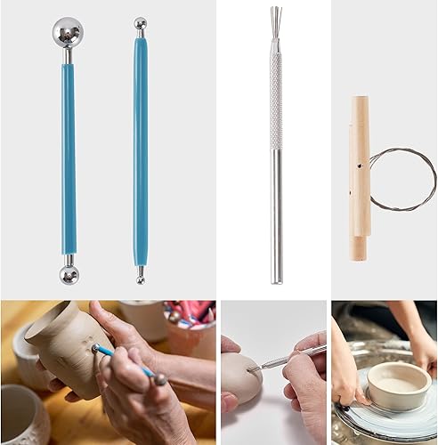 Miniatura 5 de Alldeer 10 herramientas de escultura de arcilla, kit de herramientas de tallado de cerámica de arcilla con asas de madera, juego de escultura de