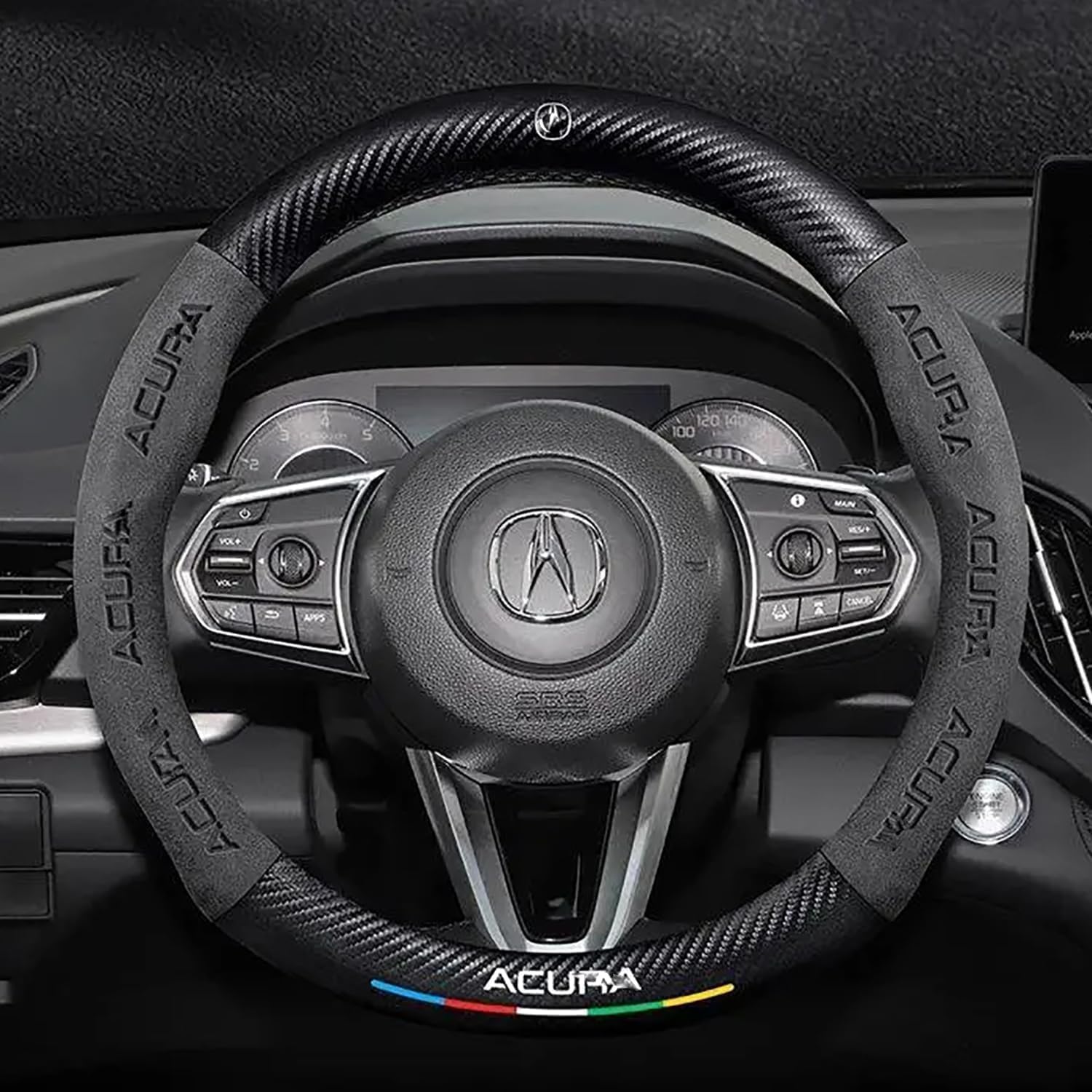 Car Steering Wheel Cover Compatible with-Acura All Models Nappa Leather&Carbon Style Car Steering Wheel Protector