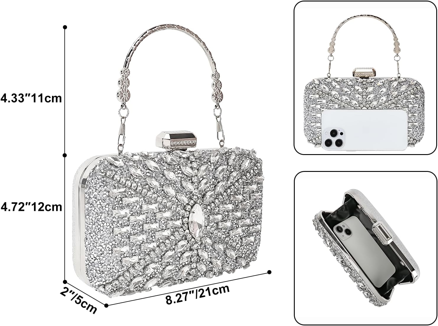 Womens Sparkly Rhinestone Crystal Glitter Clutch Purse Evening Handbag Shoulder Bag for Wedding Party Prom
