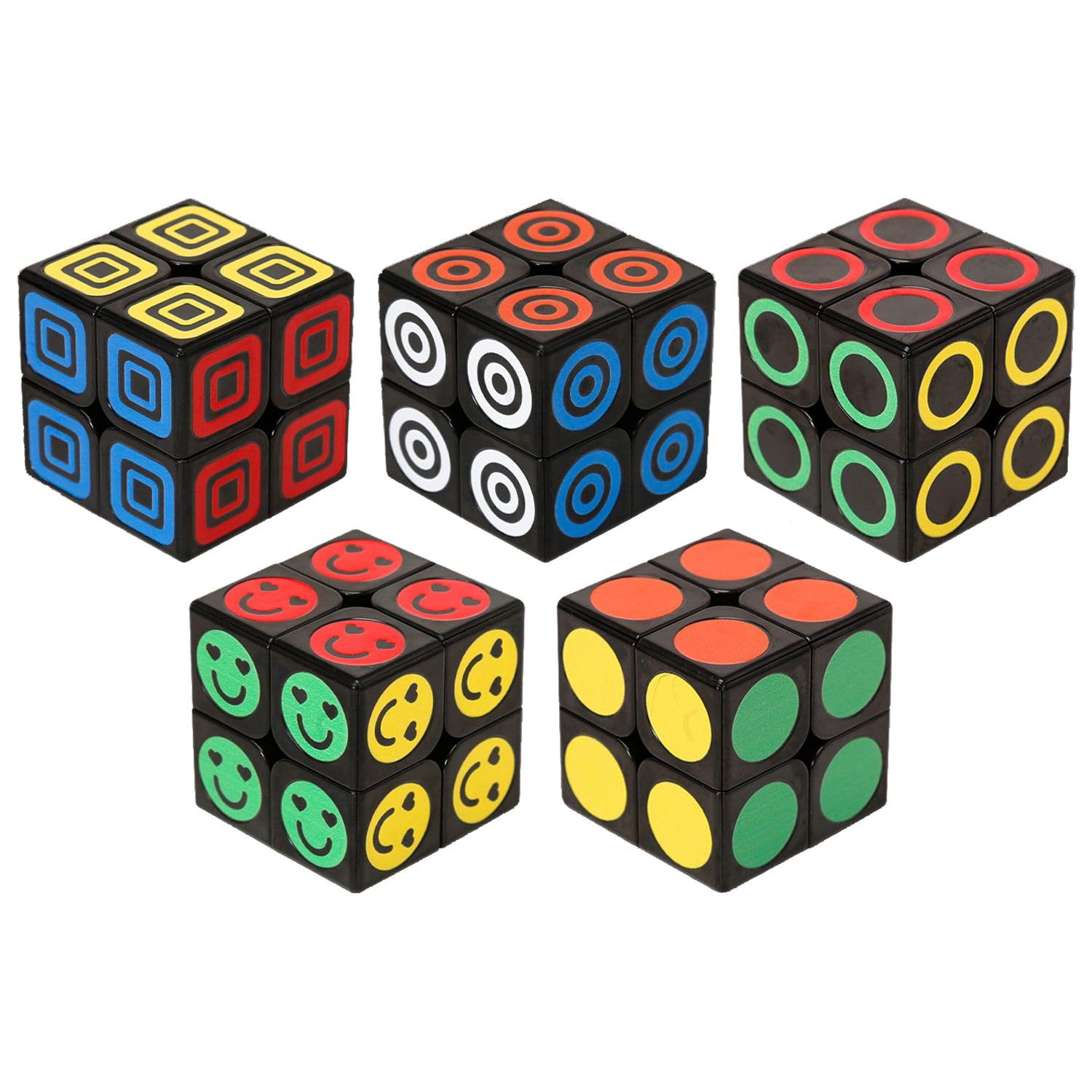 Home Smart Mini Magic Cube Party Favors Dimension 2x2x2 Set of 5 PCs with Different design Rotate Dots Easy to Learn Educational Logic Game For Kids Birthday And Return Gift For Birthday Party(5 PCs)