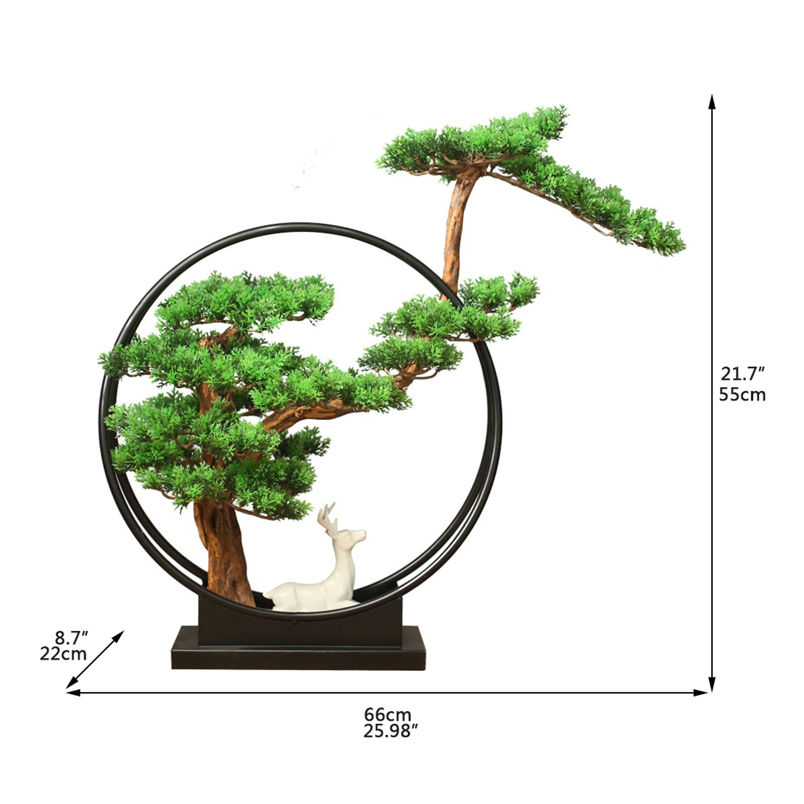 Bonsai artificiale con scultura di cervo in ceramica, pianta d'appartamento finta per casa e ufficio, ornamenti zen, per gli amanti della natura