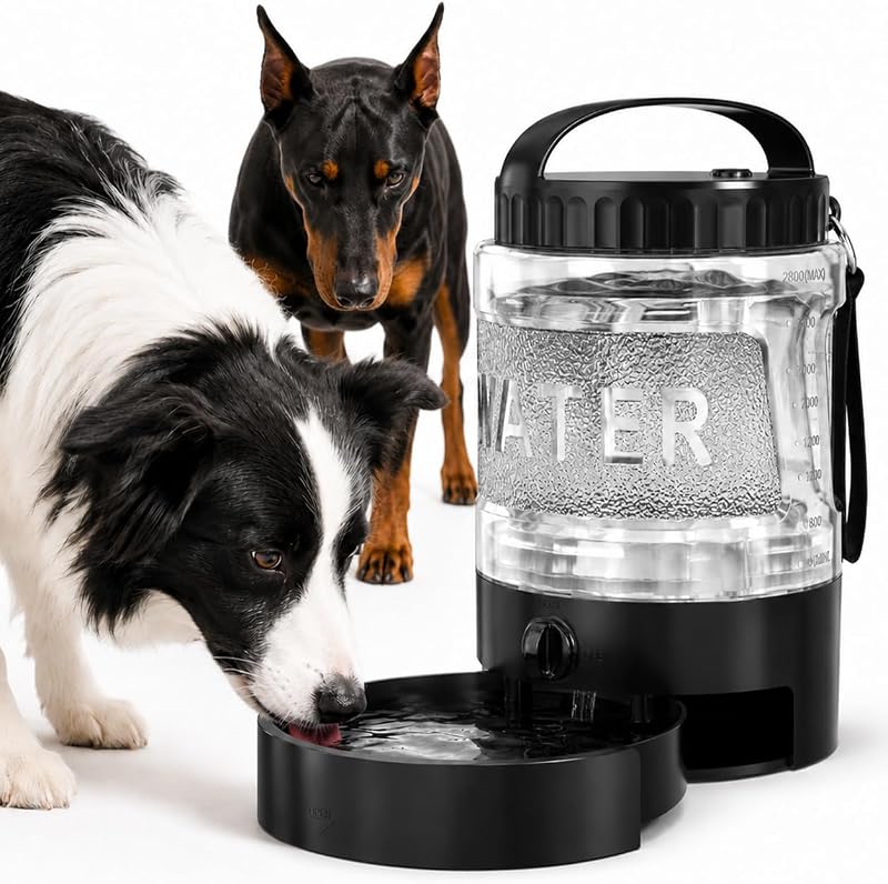 Garrafa de Água Portátil para Cães PETDOTT com Tigela de Viagem, 2,8 L, Preta