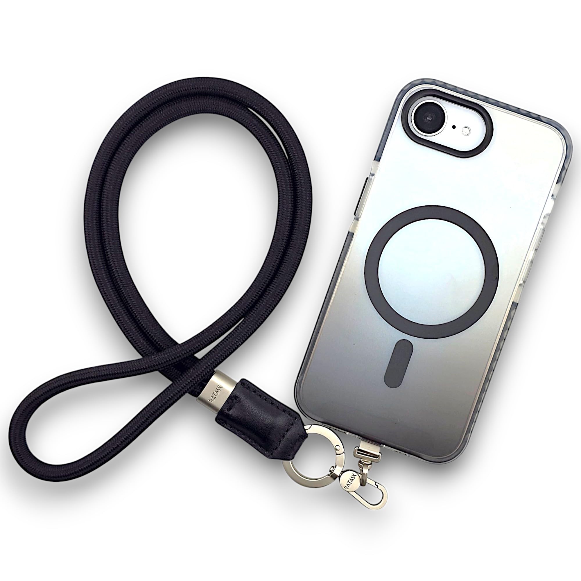 RATASK Neck Lanyard Strap for Mobile Phones, Camera, ID card Holder, Badge Holder, comes with 2 tether tabs(1x metal & 1x fabric) (Black)