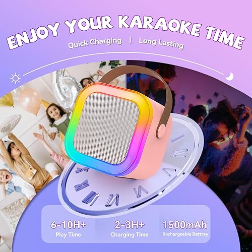 Miniatura 7 de Mini máquina de karaoke para niños, niñas y niños - Regalos de cumpleaños para edades de 4 a 8+ años - Lo más nuevo de 2025 - Altavoz Bluetooth Rosa