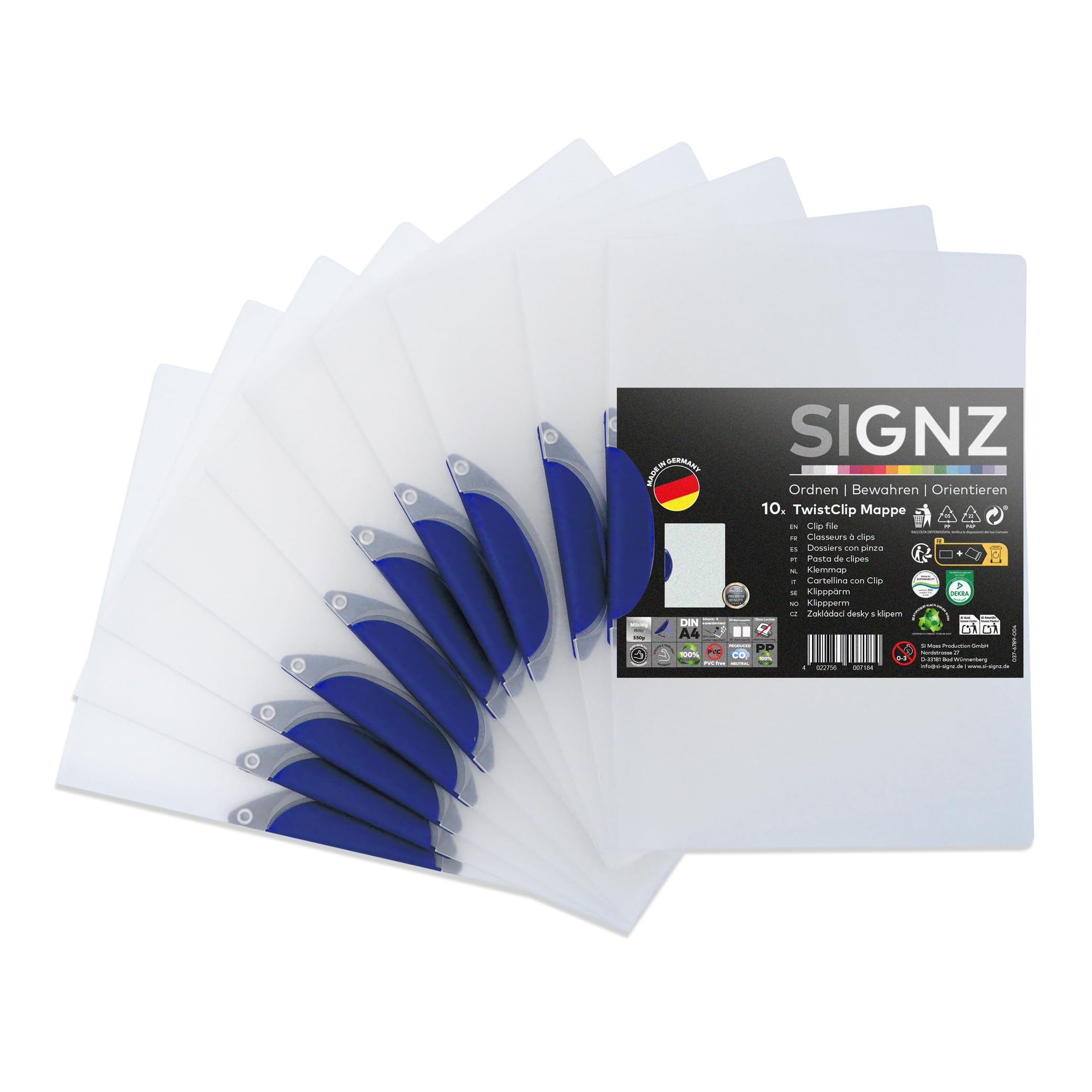 SIGNZ Zszywacz zaciskowy TwistClip, DIN A4, 10 sztuk, na 30 arkuszy, neutralny pod względem emisji CO2, wyprodukowany w Niemczech