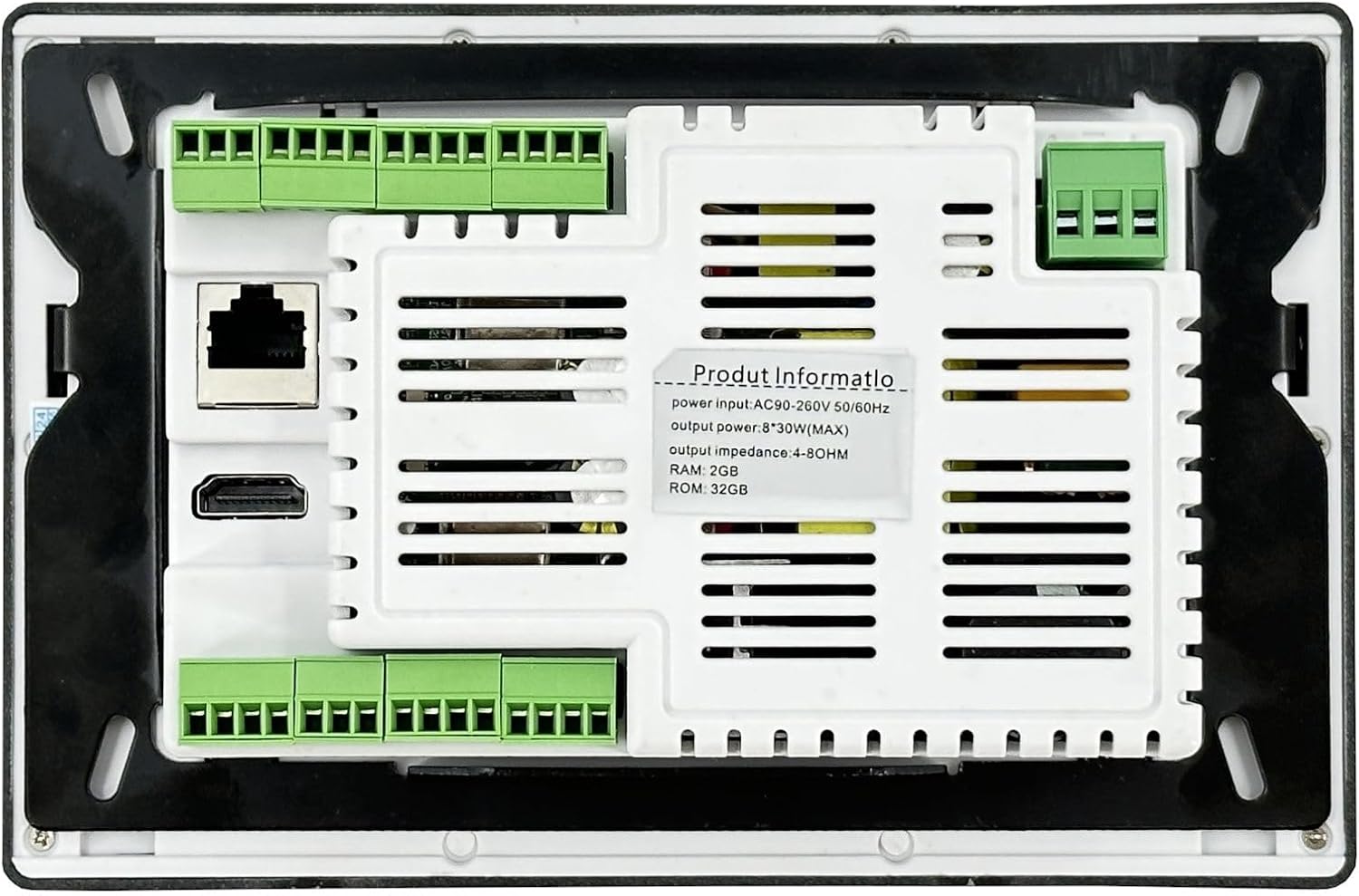CMX Audio A7G in-Wall Amplifier; 7" IPS Touchscreen; 1024x600 Resolution; Built-in WiFi, BT, and Microphone Module; USB and TF Card Player; HD HDMI Output; Active Subwoofer Connector