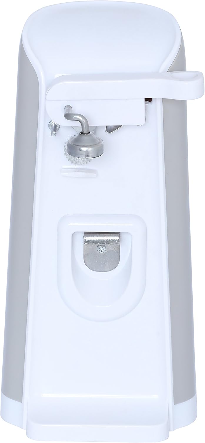 Brentwood J-30W Tall Electric Can Opener with Knife Sharpener & Bottle Opener, White