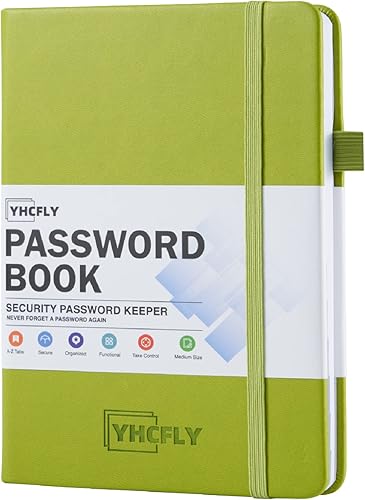 YHCFLY Libro de contraseñas con pestañas alfabéticas, tapa dura, organizador de direcciones de Internet y contraseñas, cuaderno de tamaño mediano