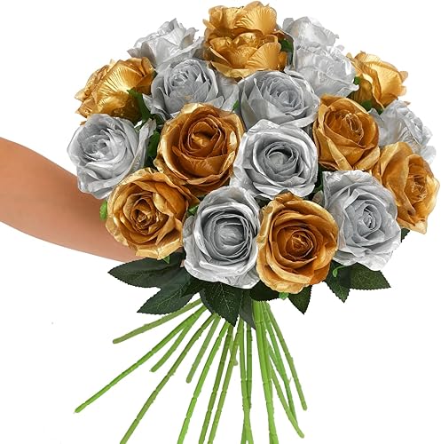 Tifuly Rosas artificiales  12 piezas realistas de tallos largos falsos, flores de seda estilo Mashup para ramos de bricolaje, centros de mesa de