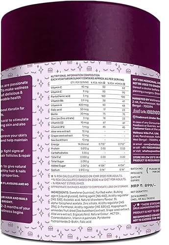 Miniatura 4 de Falak Biotin Beauty - Gomitas para la piel y el cabello, para el crecimiento del cabello, piel brillante y uñas fuertes, vitamina A a E, ácido