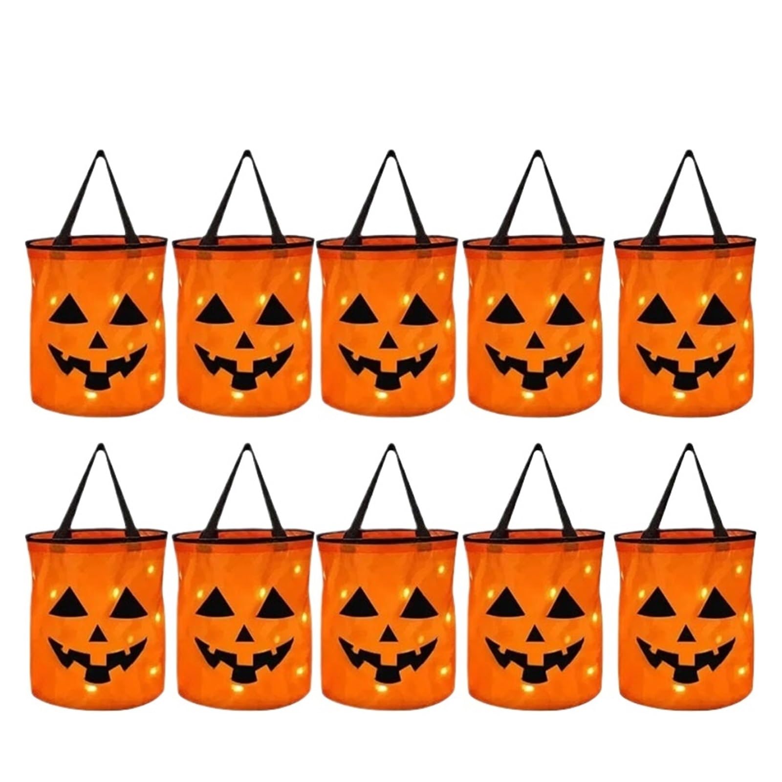 1–10 Stück Halloween-Kürbis-Tragetasche Mit Griff | Leuchtende Kürbis-Süßigkeitstüte for Halloween Süßes oder Saures(Orange-10PCS)