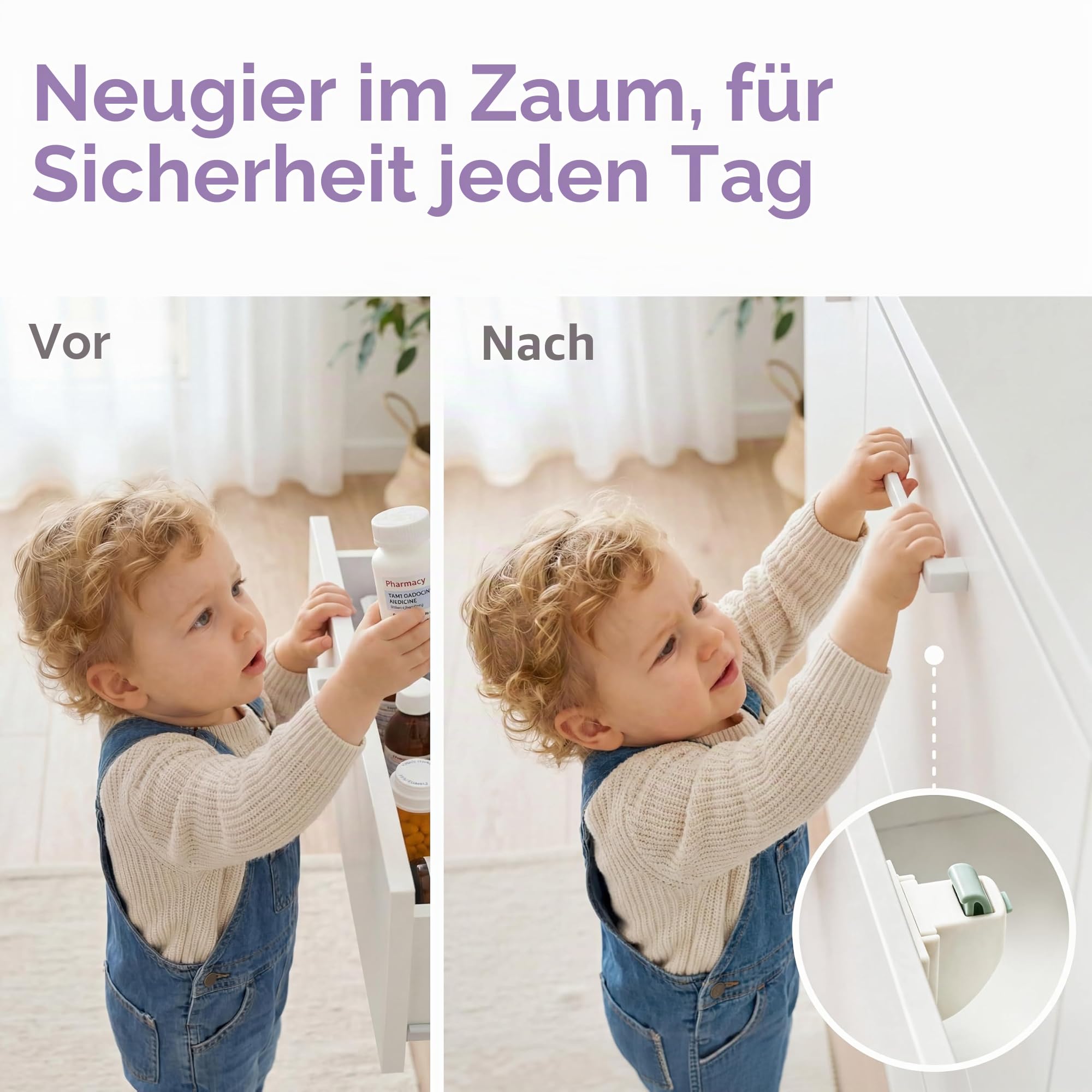 Lalalark Magnetische Kindersicherung (24 Schlösser + 4 Schlüssel), Selbstklebende Kindersicherungen, Unsichtbarer Magnetverschluss, werkzeuglose Kindersicherungen für Schränke, Schubladen und Türen