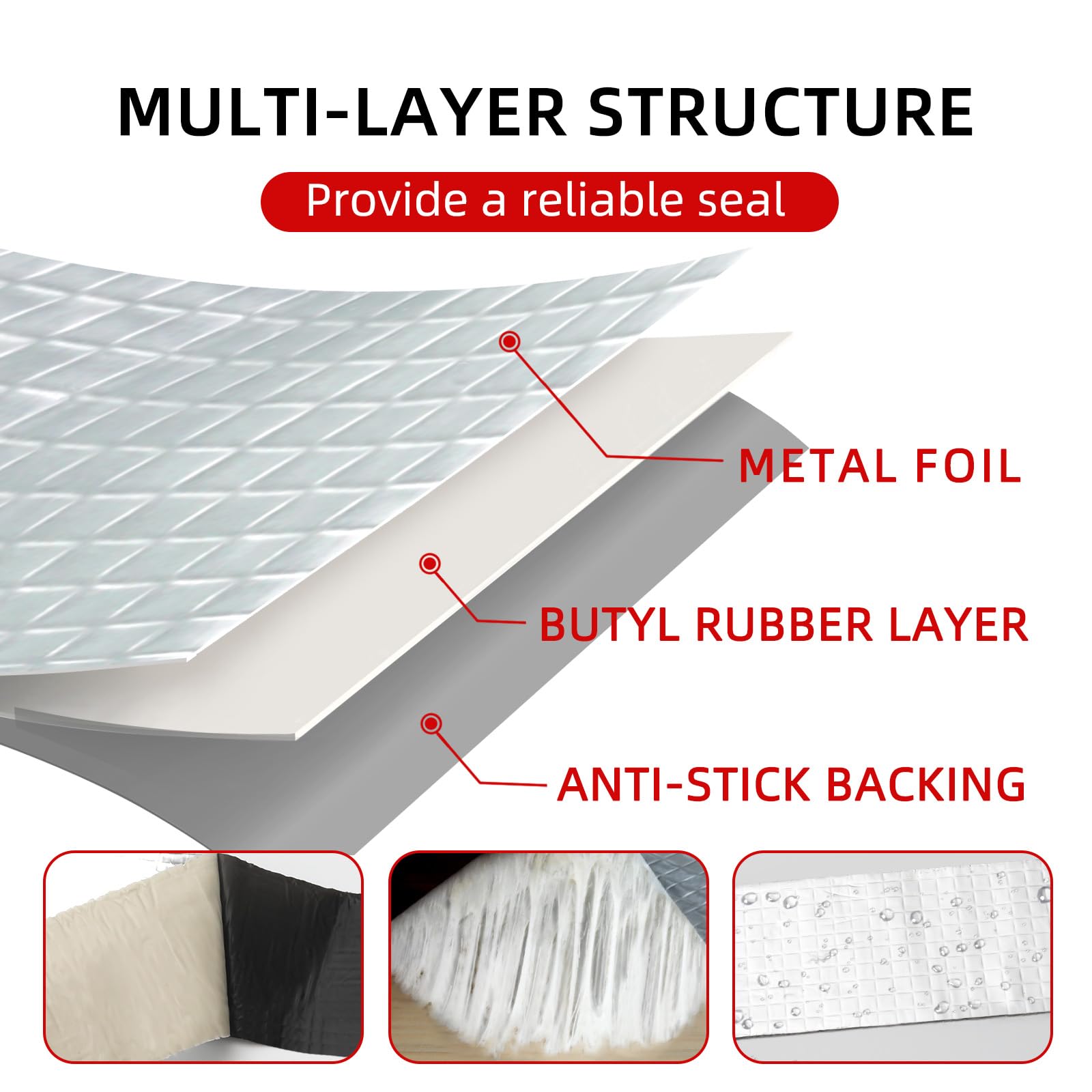 GAUDER Butylband wasserdicht selbstklebend - Butyl Dichtband für Dachrinne - Dichtungsband und Reparaturband mit Aluminiumfolie für Regenrinne, Dach und Wohnwagen (50 mm x 5 m