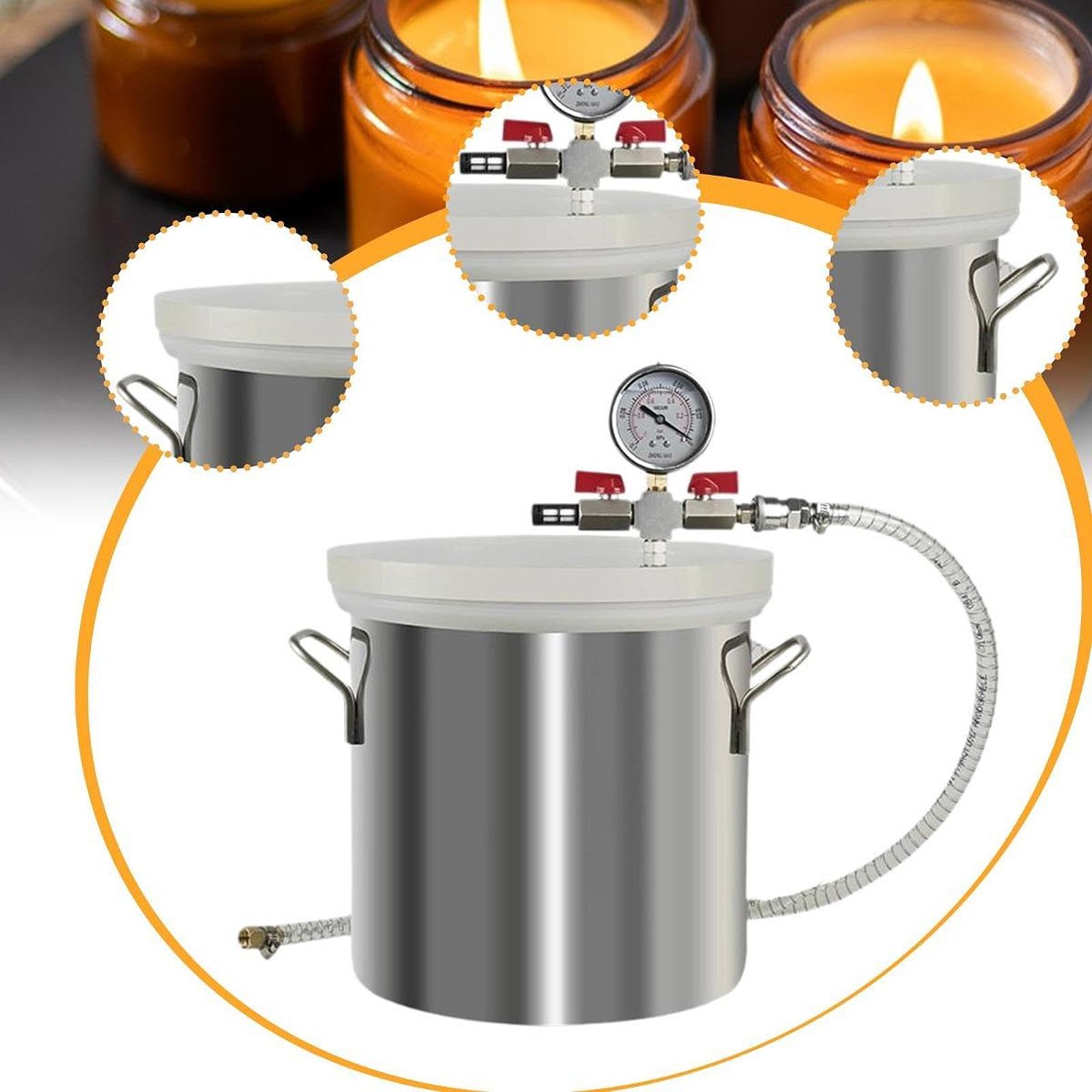 Edelstahlkammer mit Schlauch Und Deckel, Vakuummeter für Holzstabilisierung Und Harz, 6l