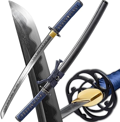 Miniatura 1 de Shinken of Swords Espada de acero doblada ninja hecha a mano espada samurái japonesa de hoja recta afilada espiga completa