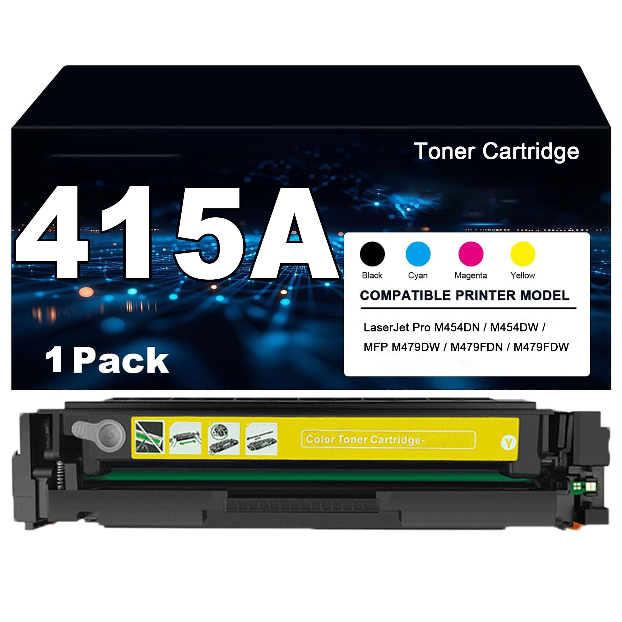 Cartucce toner 415A con chip compatibili con Cartuccia d'inchiostro 415A stampanti per HP Color LaserJet Pro M454DN M454DW MFP M479DW M479FDN M479FDW, alta capacità,Yellow-1 pack