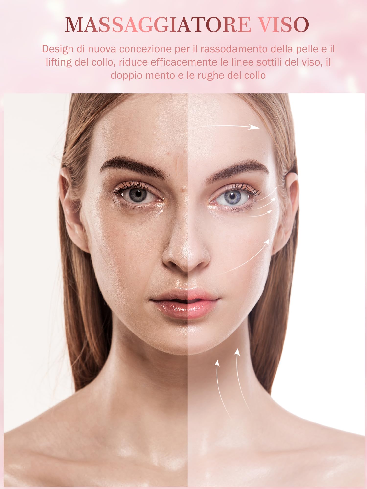Massaggiatore Viso Antirughe Lifting Elettrico: Face Antirughe Dispositivo Viso EMS Lifting Massaggiatore con Impacco Caldo a 42°C Terapia Lifting con 3 Modi LED e Base