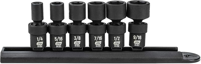 Jogo de Soquetes de Impacto Universais GEARWRENCH com Encaixe de 6,35 mm e 6 Pontos SAE 84904 – 6 Peças