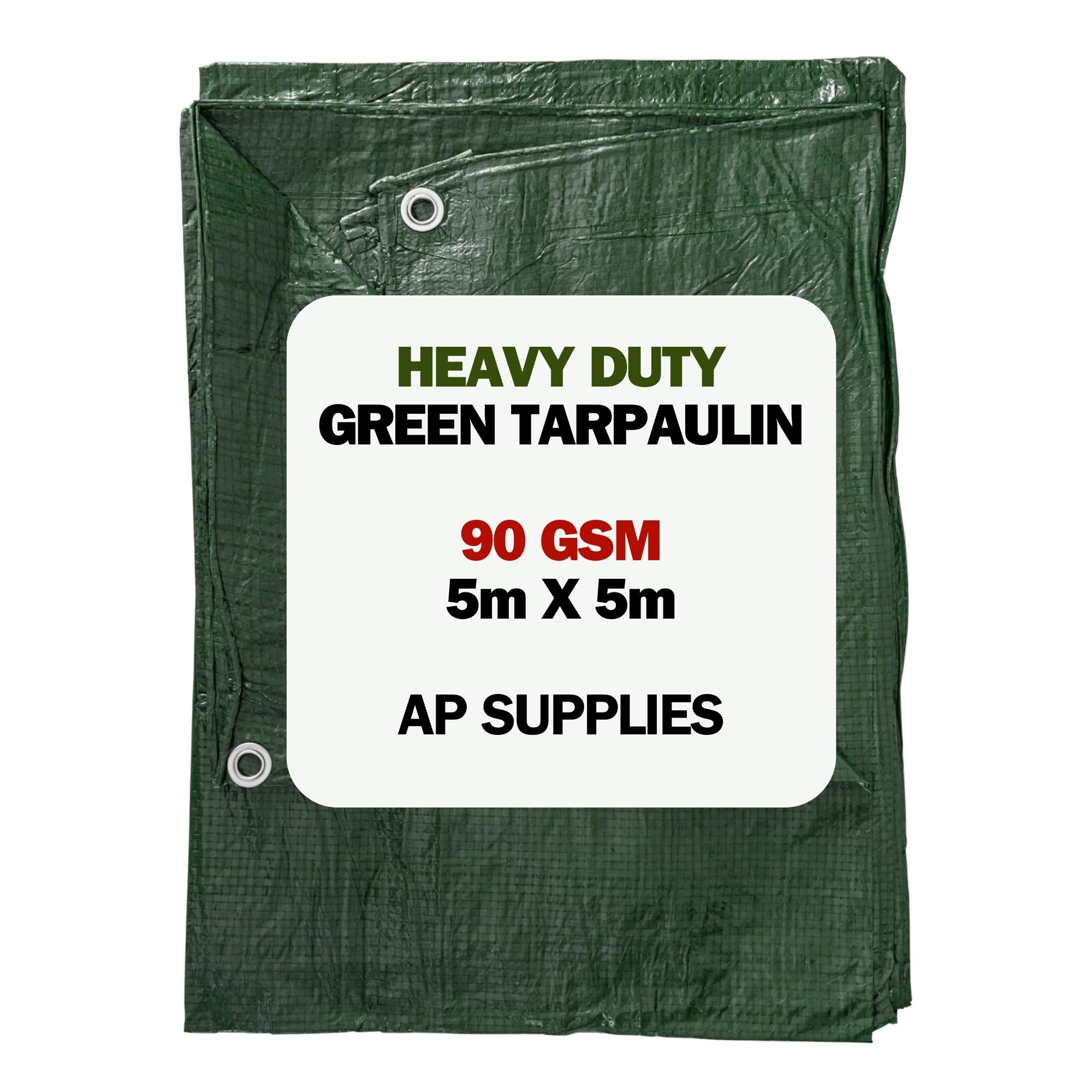 Ap Supplies Green Tarpaulin 90Gsm Waterproof Cover Sheet 5M X 5M | M-Grade Polyethylene Ground Sheet With Reinforced Edges & Aluminium Eyelets For Outdoor Protection