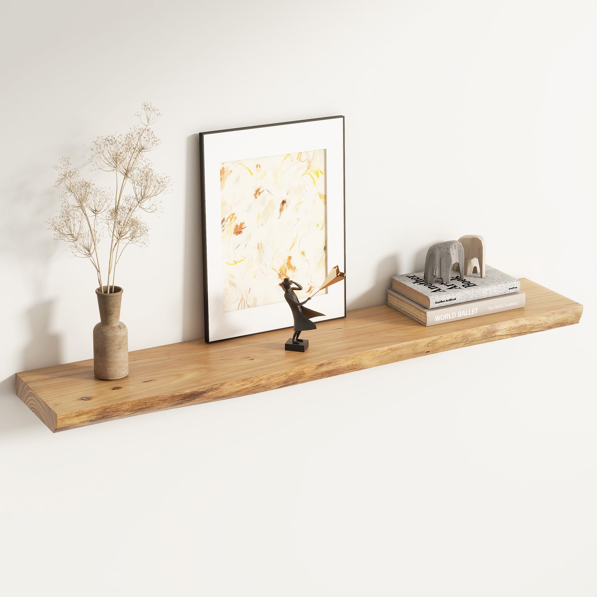 Solid Wood Floating Shelf 120 cm, Live Edge, Natural Unique, Elm, 1pcs — image 1