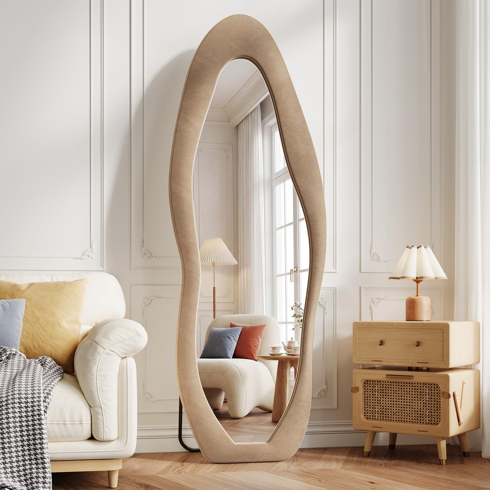 Koonmi Full Length Mirror 63"x24", Irregular Flannel Floor Mirrors