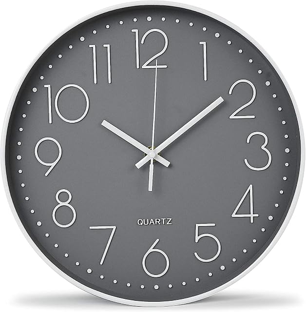 KZXXZH Wall Clock, Easy to Read & Silent Non-Ticking, Battery Operated, 12 Inch Quality Modern Decorative Round Quartz Clock for Living Room/ Kitchen/ Home/ Office/ School (Grey)