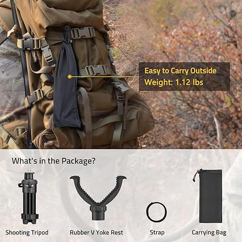 Miniatura 17 de CVLIFE Trípode de apoyo de tiro, altura ajustable, rotación de 360 grados, soporte de yugo en V, soporte portátil para rifle para disparo, caza