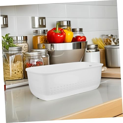 Miniatura 6 de Healvian Colador de frutas para colocar sobre el fregadero, cesta cuadrada de plástico, cesta de lavado de verduras, apilable, doble capa, cesta de