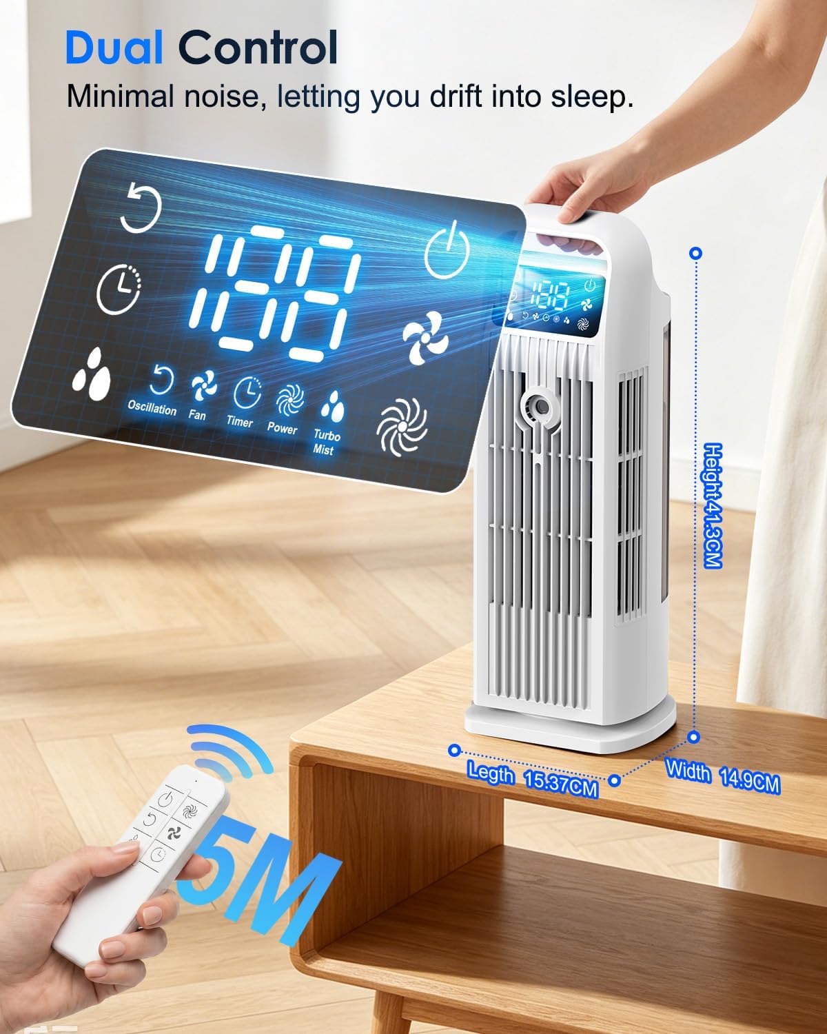 Portable Air Conditioner, 4 in 1 Evaporative Air Cooler with Remote Control, 1200ML Water Tank, 120 Oscillating, 4 Speeds, 12H Timer, Mist Spray Tower Fan for Home Office, White thumbnail