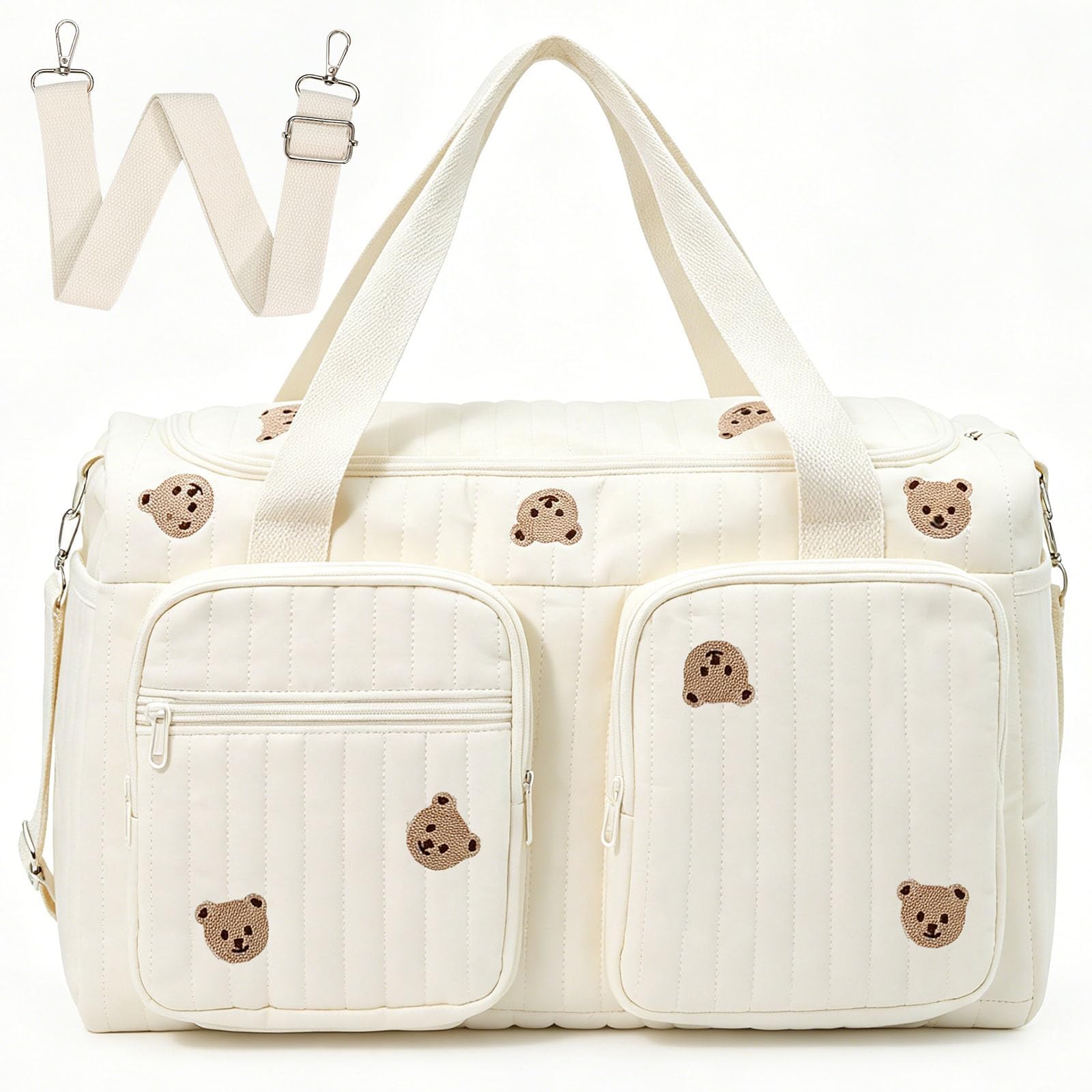 Sac à Langer Bebe Bandoulière 48x26x22cm, Sac de Maternité Multi Poches, Sac de Voyage Femme avec Ceinture Ajustable
